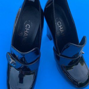 Authentic Chanel Leather Black Block Heel shoes